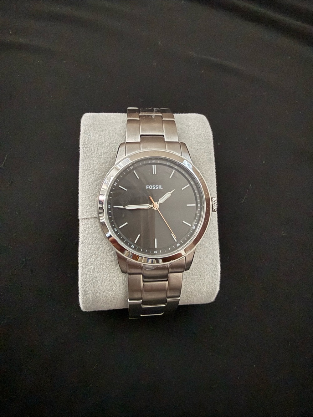 Fossil Men's Black Dial Silver-Tone Bracelet Watch